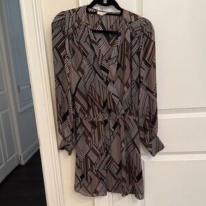 Parker Black, Pink, and white Geometric Long Sleeve Dress